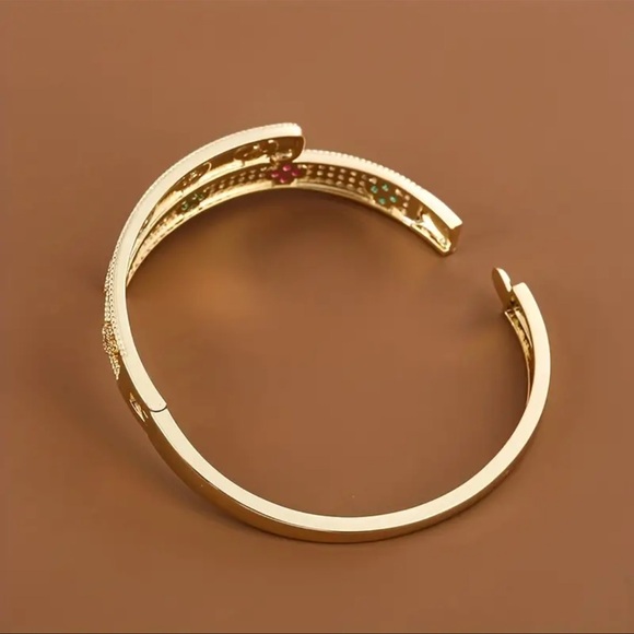 New Yellow Gold Bangle with Multicolor Gem Accents - Picture 5 of 6